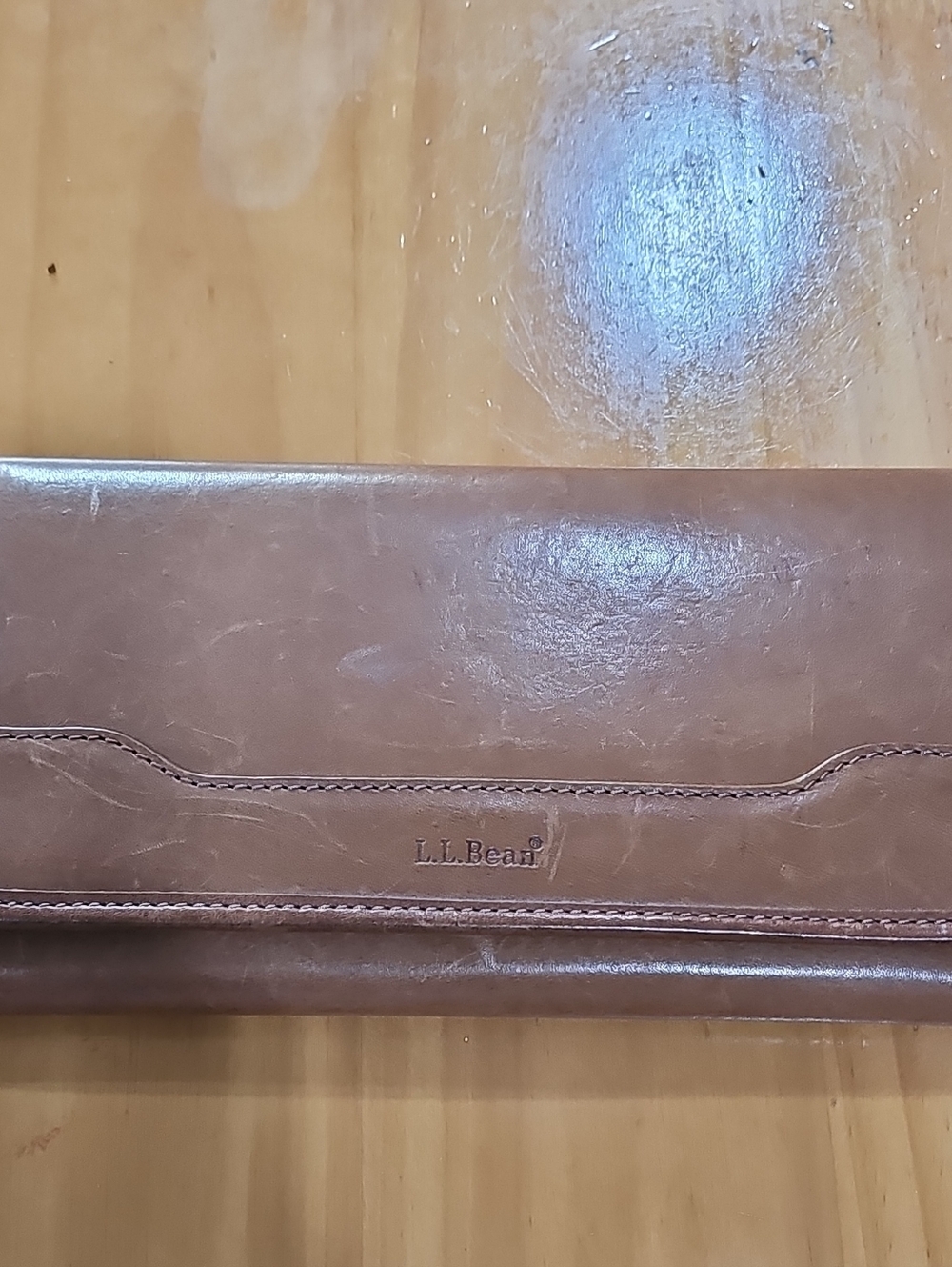 L.L. Bean Chestnut Brown Leather Fold-Over Wallet/passport Holder